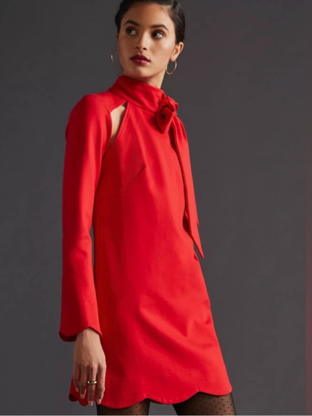 NWT Anthropologie Maeve Neck Tie Shift Mini Dress Red Size Small